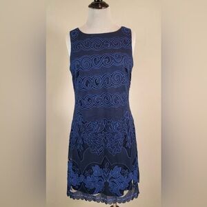 Elegant Navy Blue Embroidered Women's Dress